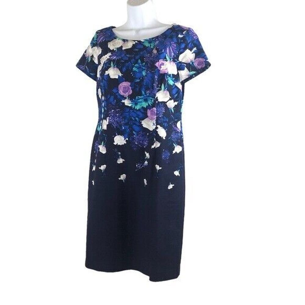 Talbots Floral Sheath Dress Blue Purple Short Sleeve Shift Women's Size 4 HW8743 - Picture 9 of 9